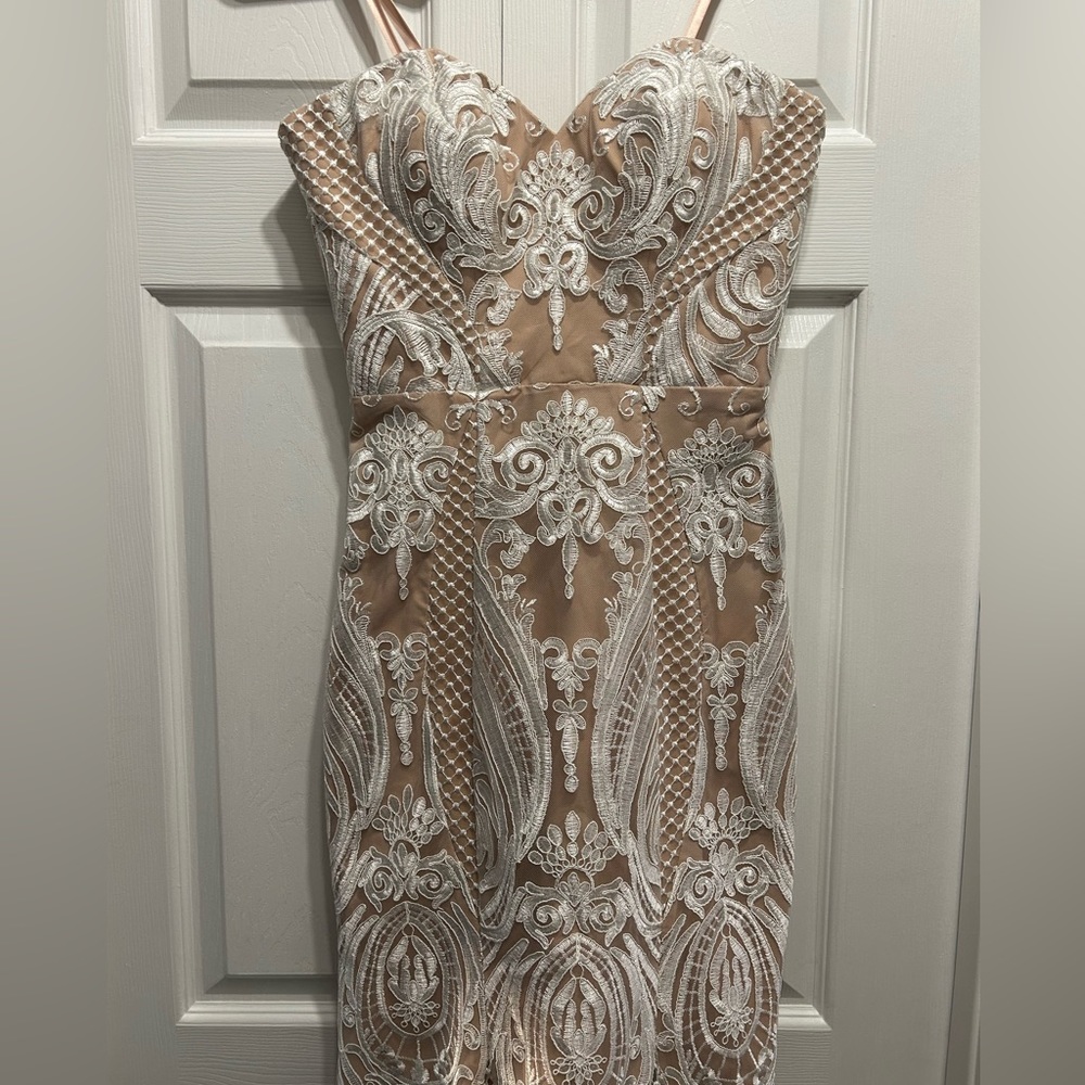 Beautiful wedding dress or graduation dress, tan and off white. Size small
